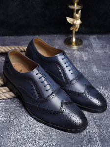 LOUIS STITCH Men's Demesure Unerobe Italian Handmade Federal Blue Formal Brogue Shoes (Britain_BG) Brogues For Men
