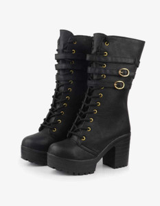dreamsafe Women's PVC Lace Fashionable Lace Up Heel Boots Boots For Women