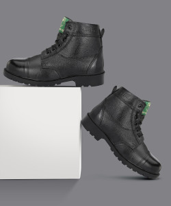 FRANZO Men's Black NCC/Military/Army Genuine Leather Boots Boots For Men