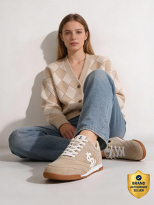 LOUIS STITCH Ecru Beige Casual Sneakers, Women's Lightweight Lace-Up Shoes, LSD-SNK-NBL Sneakers For Women