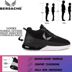 BERSACHE Bersache Men's Hidden Height Increasing 3" Elevator Sports Shoes For Men (Black) Running Shoes For Men