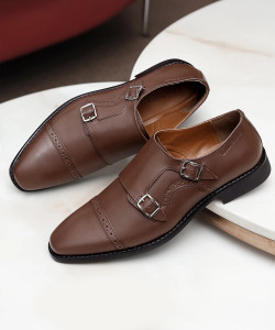 LOUIS STITCH Russet Tan Italian Leather Double Monk Strap Formal Slip On Shoes for Men Monk Strap For Men