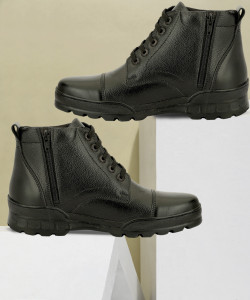 Berwunas shoes Men's Side Zip Ankle Leather Boots for Police, Commando NCC, Military, Army Boots For Men
