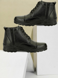 Berwunas shoes Men's Side Zip Ankle Leather Boots for Police, Commando NCC, Military, Army Boots For Men