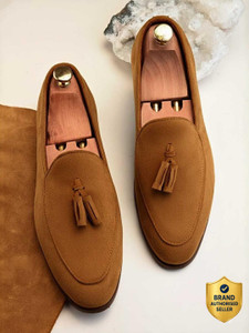 HERE&NOW Tan Suede Leather Casual Tassel Shoes Loafers For Men