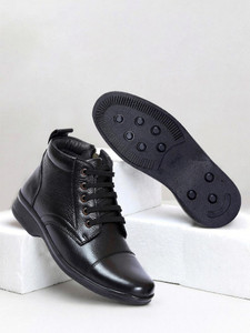 Zoom Shoes Genuine Leather High Ankle Boots Lace-up & Zipper Cushioned Insole Daily Comfort Boots For Men