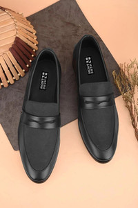 HERE&NOW Black Suede Formal Slip Ons Loafers For Men