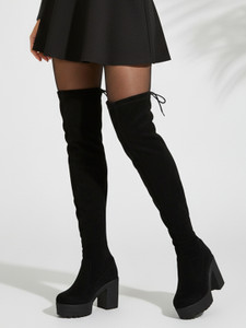 jm looks Unstoppable JM Looks Black Platform Block Heel Over-the-Knee Boots Boots For Women