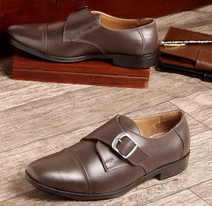 LOUIS STITCH Brown Monk Strap Shoes for Men Handcrafted Italian Leather Formal LSRGSMBB106 Corporate Casuals For Men