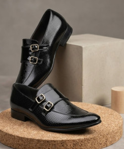 LEE CATER Comfortable Soft Cushioned Footbed|Stylish Partywear Look Monk Strap For Men