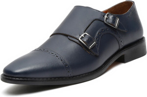 LOUIS STITCH Prussian Blue Italian Leather Double Monk Strap Formal Slip On Shoes for Men Monk Strap For Men