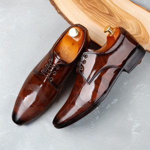 Lavish Premium Oxford Class Designer Patent Leatherette Shining Jet Black Lace-Up Party Lace Up For Men