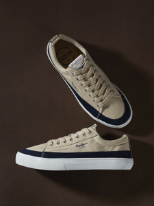 Pepe Jeans Men’s Canvas Platform Sneakers - Beige & Navy Contrast Style Sneakers For Men