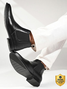 LOUIS STITCH Jet Black Casual Mid-Top Ankle Slip-On Chelsea Boots for Men, LSLXPLCLJB Boots For Men