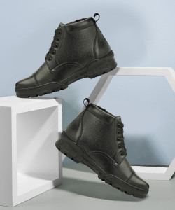 HONEY Pure Leather Black Ankle Length Police Zip Boot for Men Boots For Men