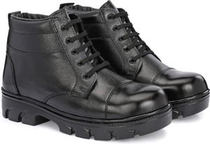 WALKMORA Genuine Leather Shoe High-Ankle,Heavy-Duty,Military DMS Work with Anti-Skid Sole Boots For Men