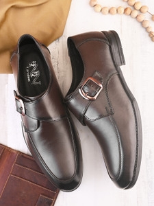 N N CREACTION Genuine Leather Formal Single Monk Strap For Men