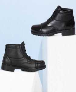 OMEE GOLD Mens Black Dms Boots For Men+Free Indian Army Green Socks Boots For Men