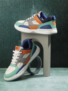 iD Vegan Leather Colourblocked Sea Green Lace-Up Casual Sneakers For Men