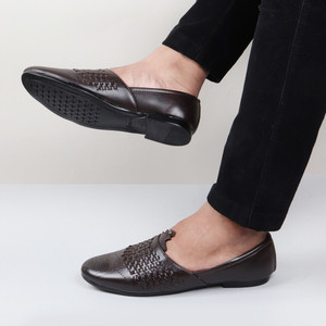 FAUSTO Laser Cut Knitted Design Ethnic Wedding Broad Feet Slip On Juttis and Mojaris For Men