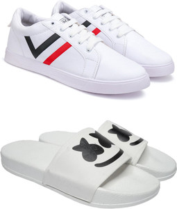 Pennen Sport Shoe LaceUp and Flip-FLop Multicolour Shoes For Men Pack Of 2 Running Shoes For Men