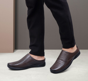Aramish Genuine Leather Back Open Half Loafers For Men