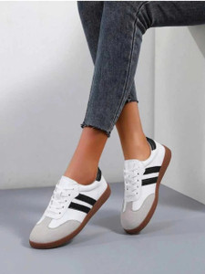 Deals4you Colorblock Flat Sneakers with Ultra Soft Cushion Lace-Up All-Day Comfort Shoes Sneakers For Women