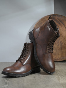 El Paso El Paso Men Brown Faux Leather Casual Lace Up Boots Boots For Men