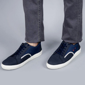 FAUSTO Colorblocked Upper Denim Strip Design Comfort Lace Up Canvas Shoes Sneakers For Men