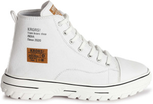 K' Footlance Premium Ankle Length White Denim Boots Sneakers For Men