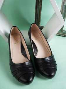 EVERLY Black Synthetic Leather Wedge Pumps for Women Bellies For Women