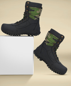 OMEE GOLD Men's Black Leather Tactical Combat NCC/Army/Military Boot Casuals For Men