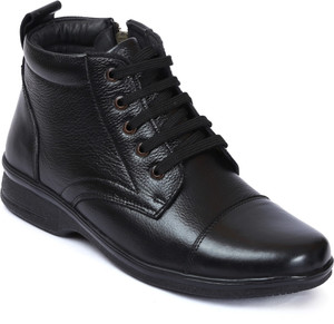 Zoom Shoes Genuine Leather High Ankle Boots Lace-up & Zipper Cushioned Insole Daily Comfort Boots For Men