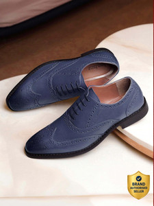 LOUIS STITCH Blue Italian Leather Brogue Formal Lace Up Shoes for Men (NRXBGBU) Brogues For Men