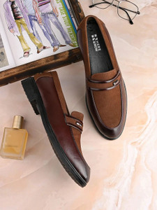 HERE&NOW Burgundy Patent Suede Formal Slip-ons Loafers For Men