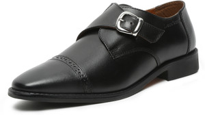 LOUIS STITCH Jet Black Italian Leather Monk Strap Formal Slip On Shoes (RXSMJB) - 7 UK Monk Strap For Men