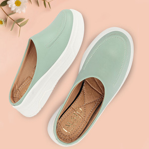 FAUSTO Outdoor Fashion Stitched Design Open Back Platform Heel Slip On Casual Shoes Loafers For Women