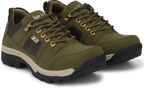 Shoe Island Green Leather Rough Military Ankle Length Hiking Trekking Casual Boots For Men Boots For Men