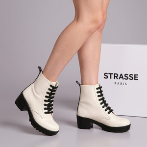 STRASSE PARIS Amazing Design Women's Ankle Length Block Heel Stylish Fashionable White Boots Boots For Women