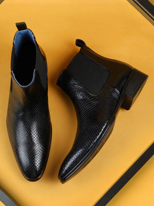 MOCHI Men's Black Slip On closure Boots with Flat sole Casuals For Men