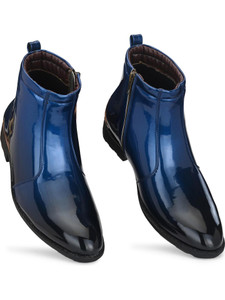 Vellinto Royal Look Zipped Boots For Men ll Casual Shoes For Men ll Latest Patent Leather Chain Boots For Men