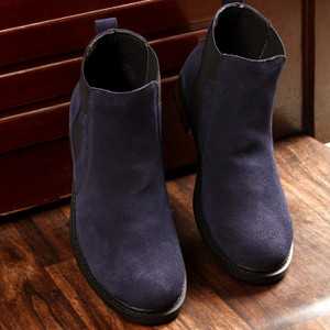 LOUIS STITCH Men's American Blue Handmade Ankle Bikers Boots Italian Suede Leather Shoes For Men