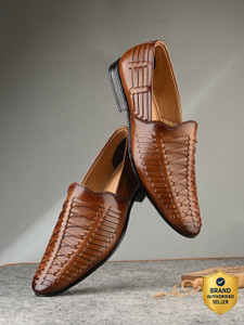 House of Pataudi Men’s Stylish Loafers | Handcrafted Woven Slip-On Formal & Casual Shoes Mojaris For Men