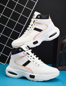 BROCKER White High Ankle Sneakers for Men | Chunky Sole Stylish Casual Shoes High Tops For Men