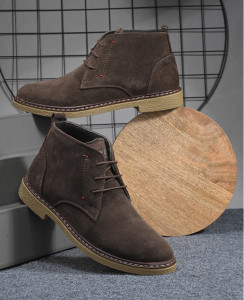 Layasa Pure Leather Premium Trendy Comfort Men Mid-Top Solid Suede Desert Casual Shoes Boots For Men