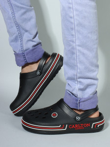CARLTON LONDON Black Solid Slip-On Men Clogs Clogs For Men