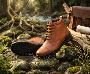 ERIX Pure Leather Ankle Length Police Zip Boots For Men