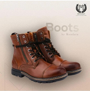 MONDAIN 100% Genuine Leather Boot For Men Stylish Long Ankle Chain Boots For Men