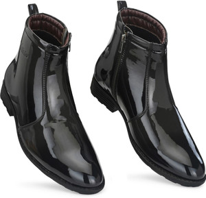 Vellinto Royal Look Zipped Boots For Men ll Casual Shoes For Men ll Latest Patent Leather Chain Boots For Men