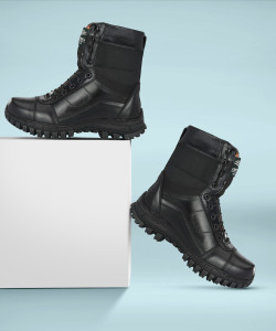 MORIOX Combat Army Full Leather Boots (Lal Gitti) For Men (Black) Boots For Men